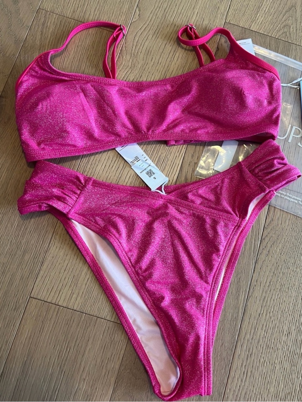 Cupshe Hot Pink Shimmer Girls One-Piece Style Swim Set
